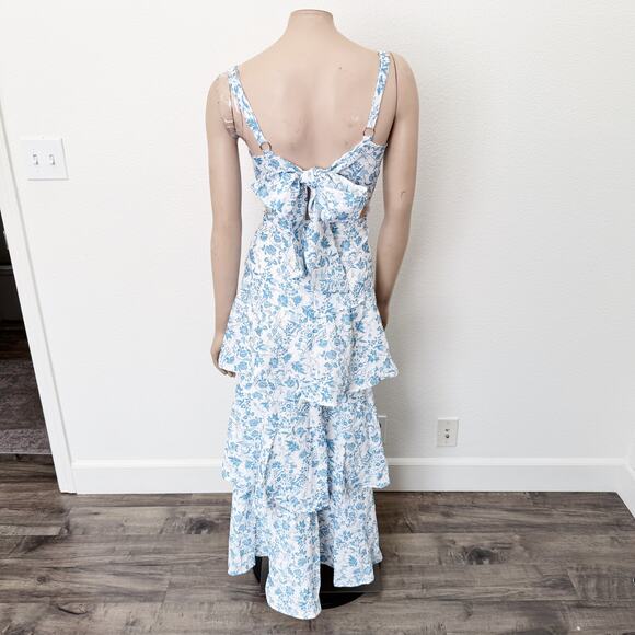 [Hello Molly] Full of Fun Blue Floral Print Tiered Ruffle Maxi Dress NWT Size 10 - Picture 3 of 12